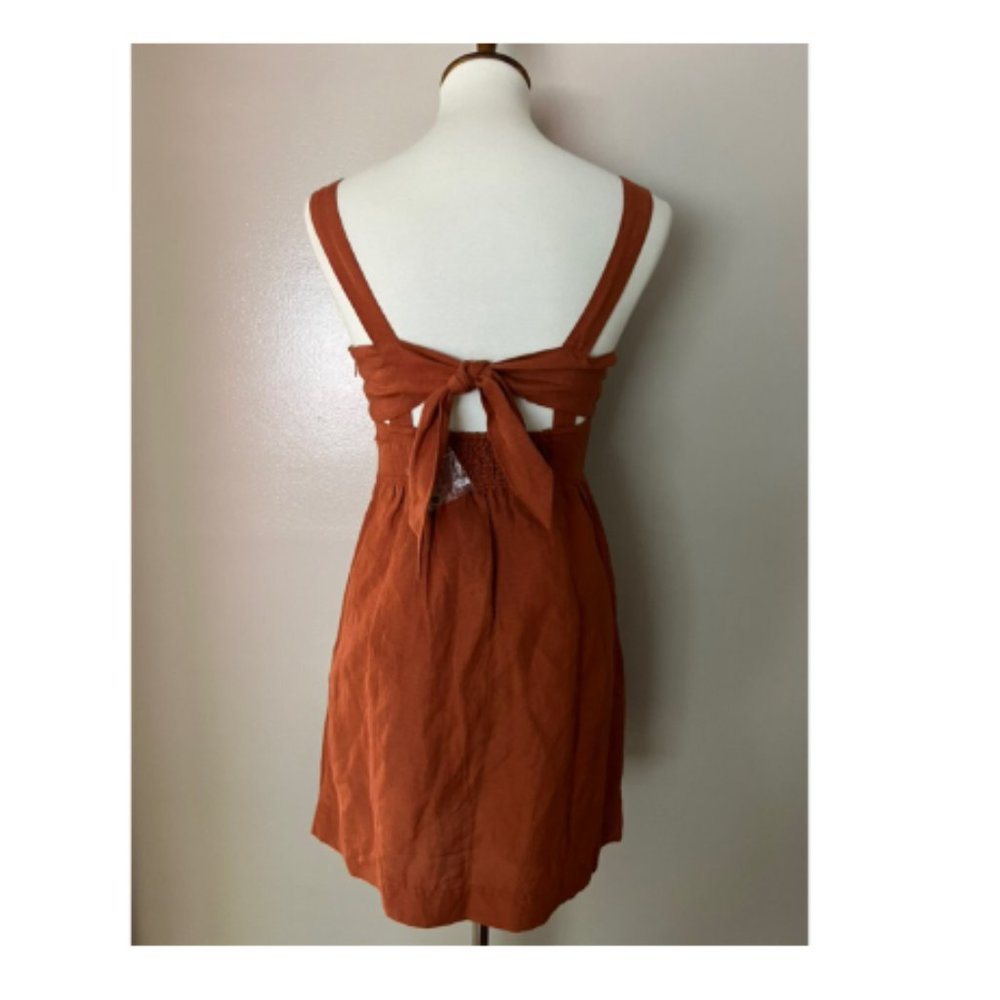 Anthropologie Maeve Twist-Front Mini Dress Brown NWT - Picture 6 of 9